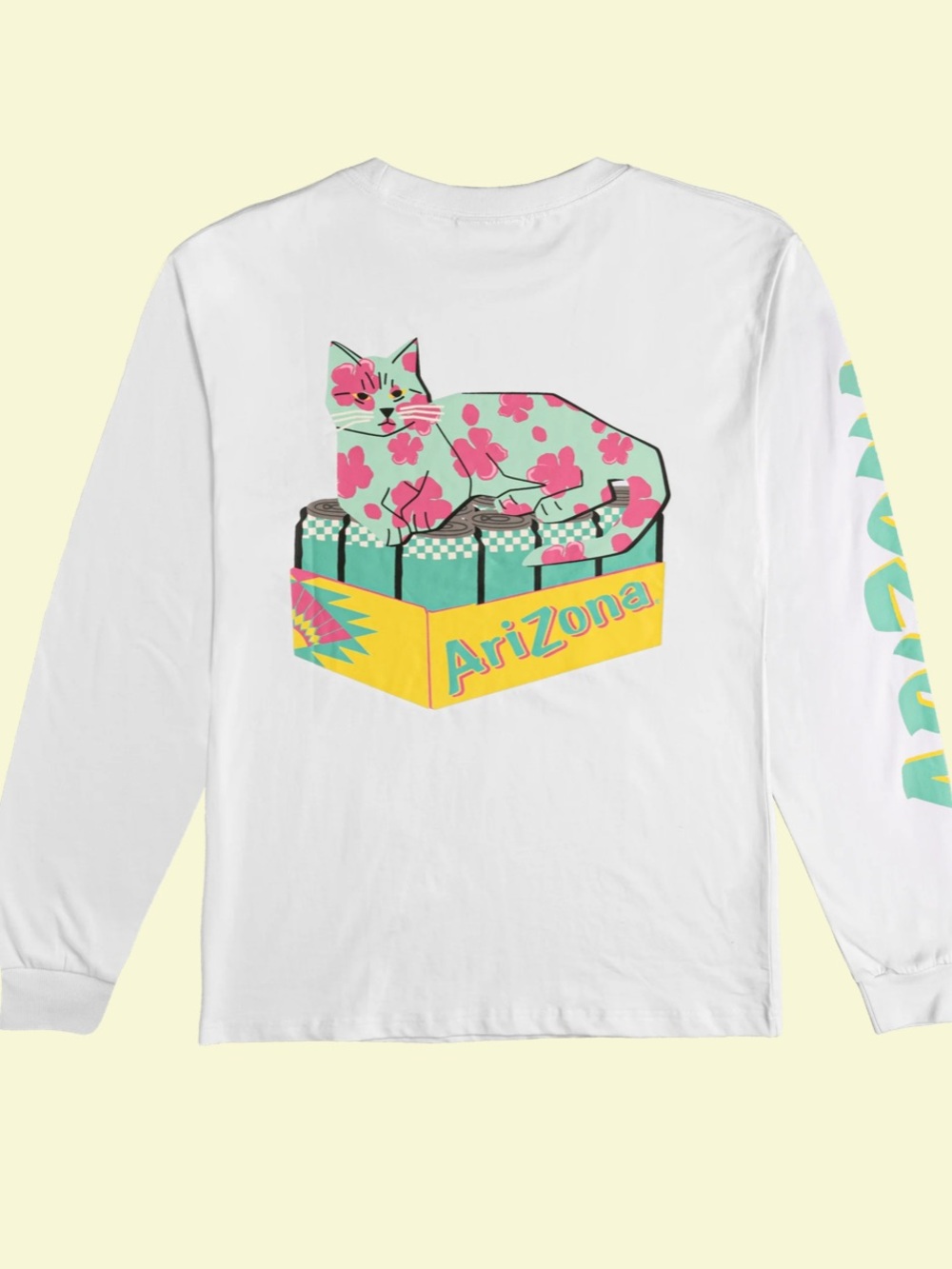 🆕Size XL Arizona Iced Tea White Cherry Blossom Bodega Cat- Long Sleeve Tee White